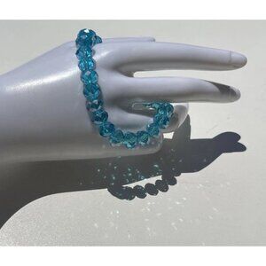 Vintage Blue Faceted Ocean Blue Glass Beads Bracelet Women’s Size 6.5”